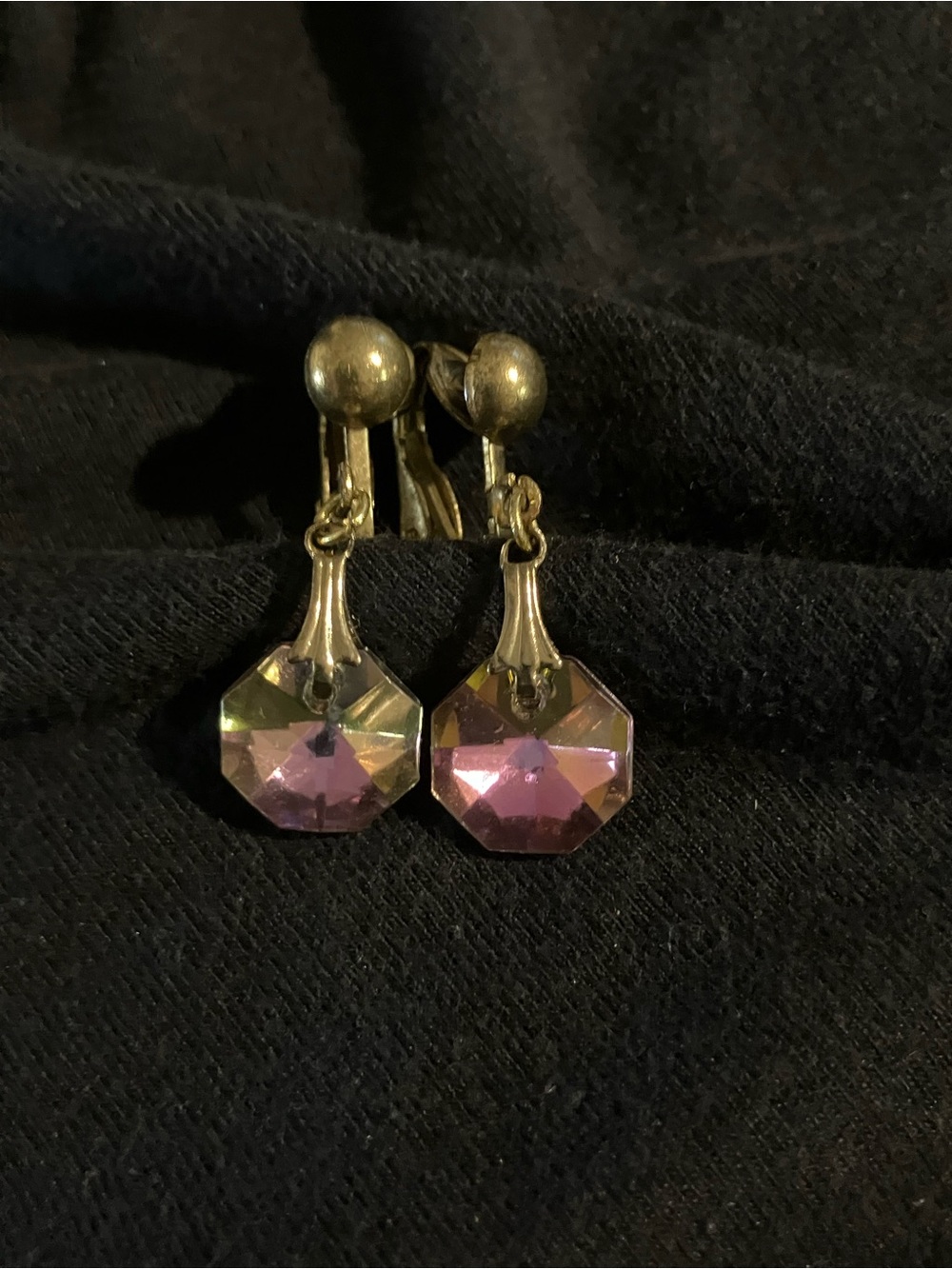 Silver-Tone Clip-On Earrings with Iridescent Rhinestone Drops